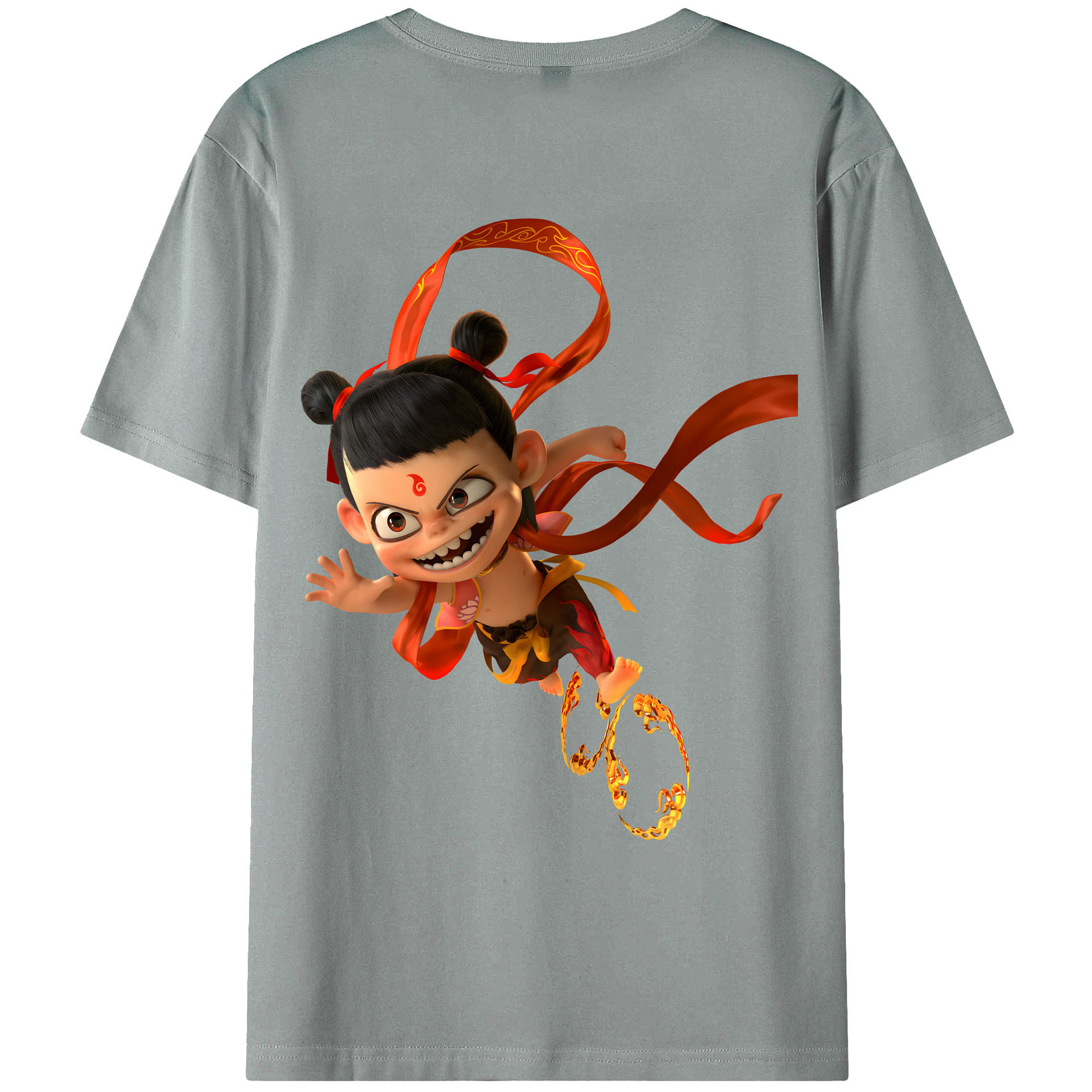 （画像用） Ne Zha 2 ナタ 魔童の大暴れ 綿100％ メンズ半袖Tシャツ（バックプリント） 通気性